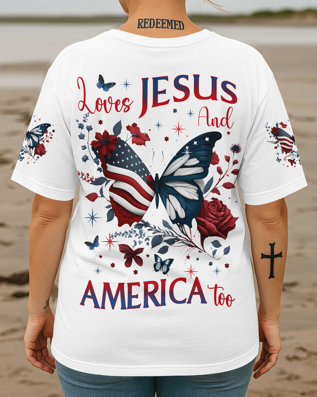 Loves Jesus And America Too All Over Print T-Shirt