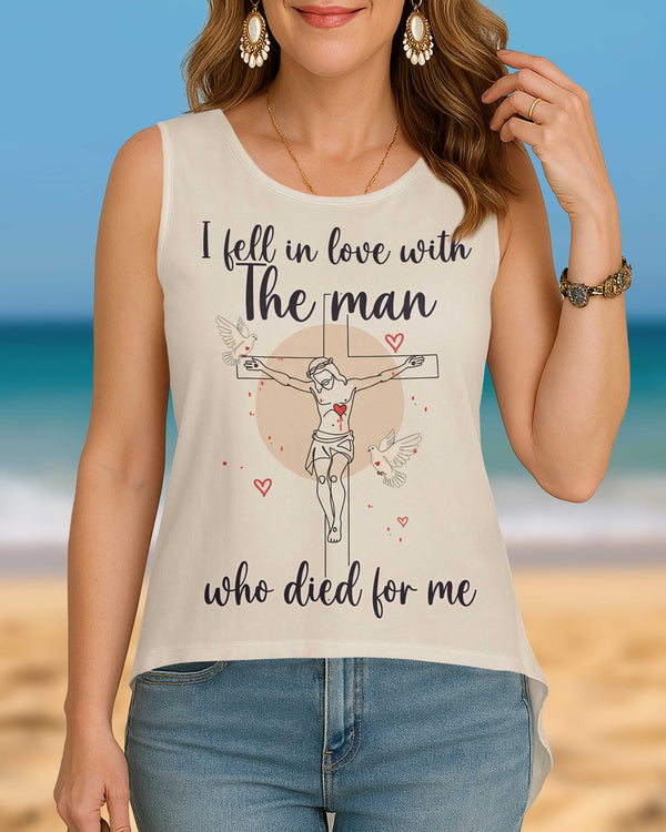 I Fell In Love With The Man Who Died For Me All Over Print Crop Out Wrap Back Tank Top