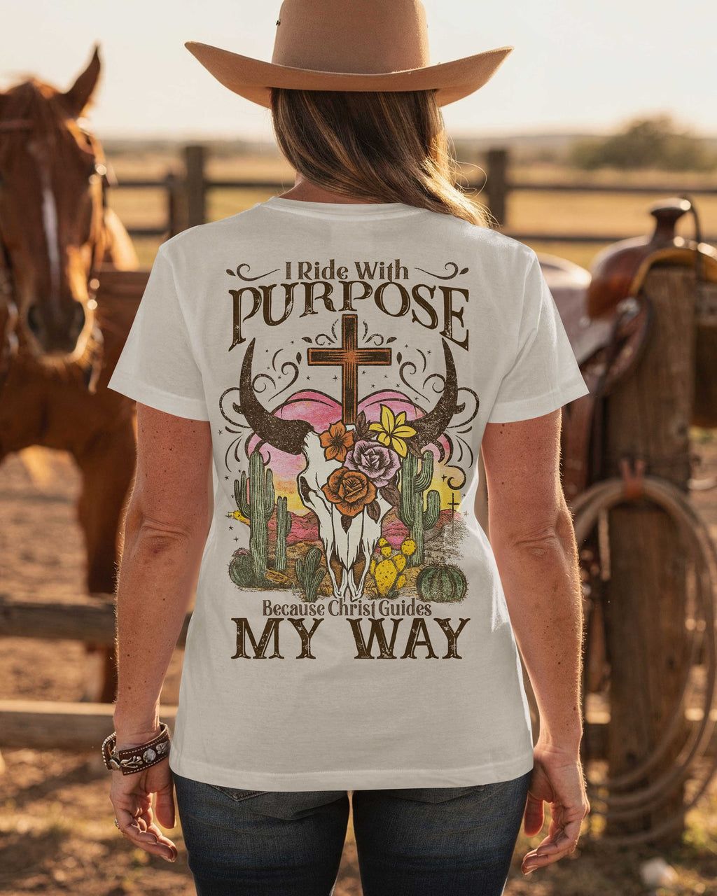I Ride With Purpose Because Christ Guides My Way T-Shirt