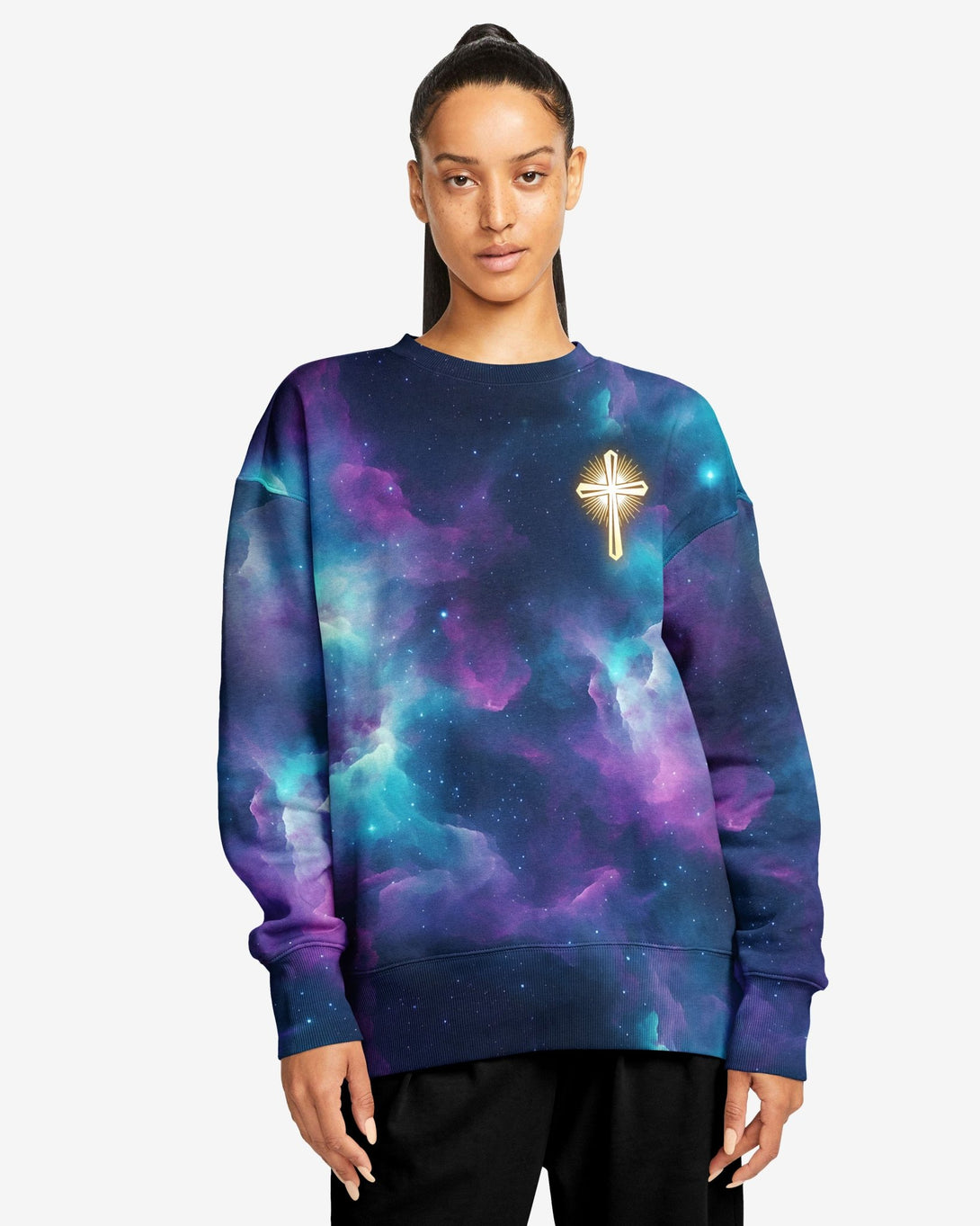 For We Walk By Faith Not By Sight All Over Print Sweater - Christ Color