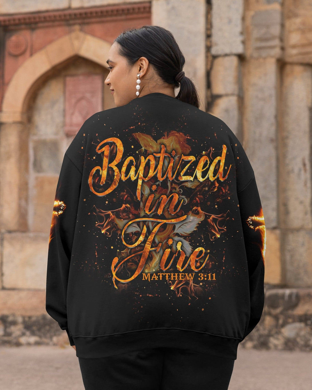 Baptized In Fire All Over Print Sweater - Christ Color