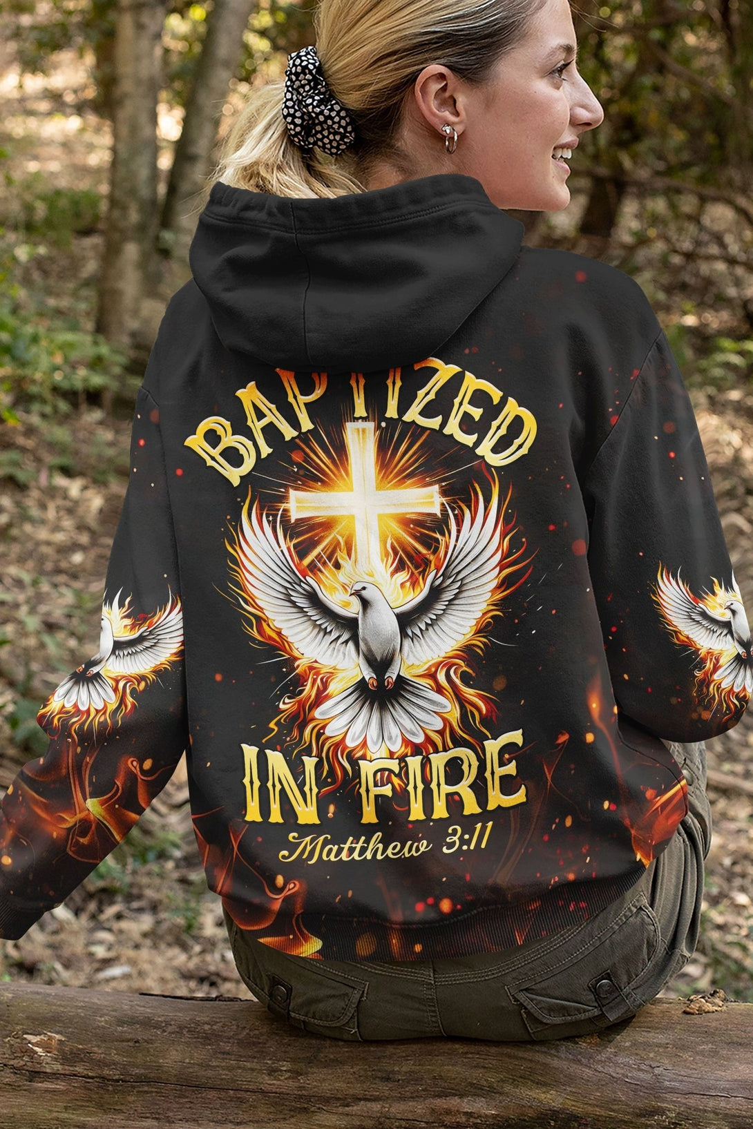 Baptized In Fire Matthew 3:11 All Over Print Hoodie - Christ Color