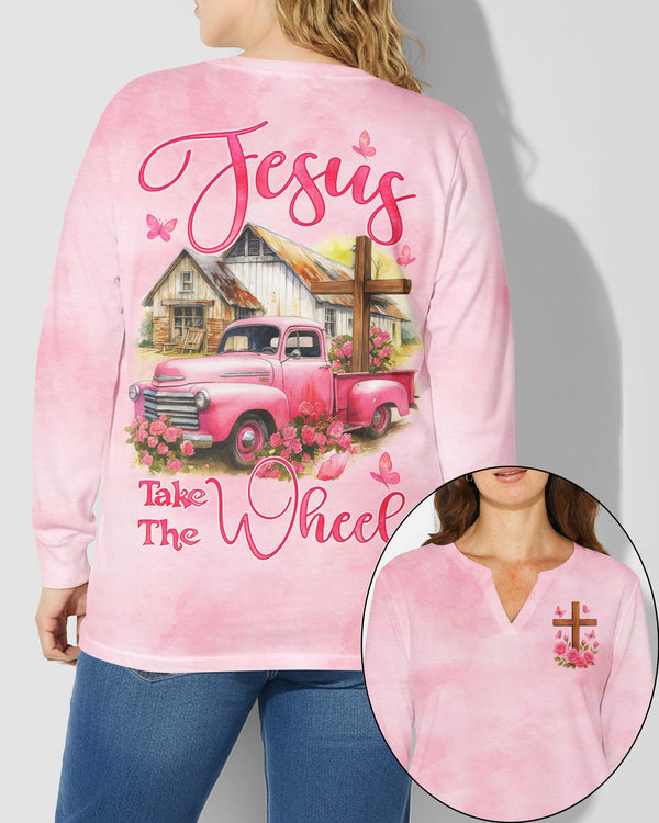 Jesus Take The Wheel All Over Print V-neck Long Sleeves Shirt