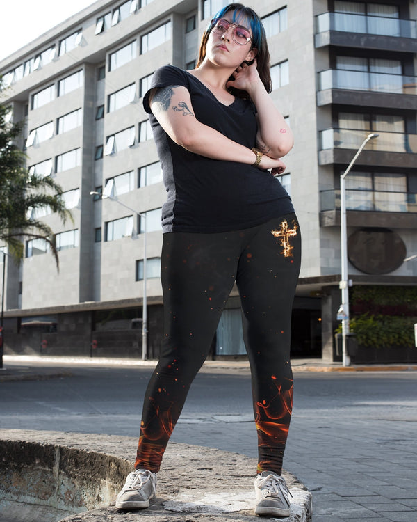 Baptized In Fire Matthew 3:11 All Over Print Leggings - Christ Color