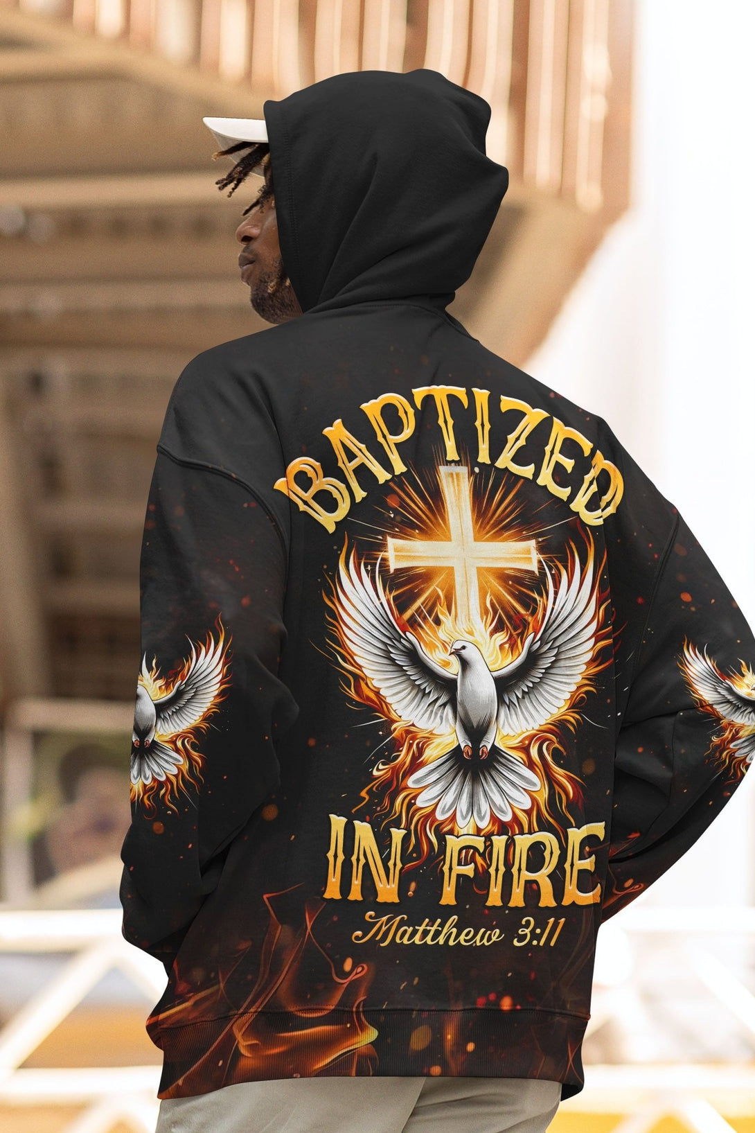 Baptized In Fire Matthew 3:11 All Over Print Hoodie - Christ Color