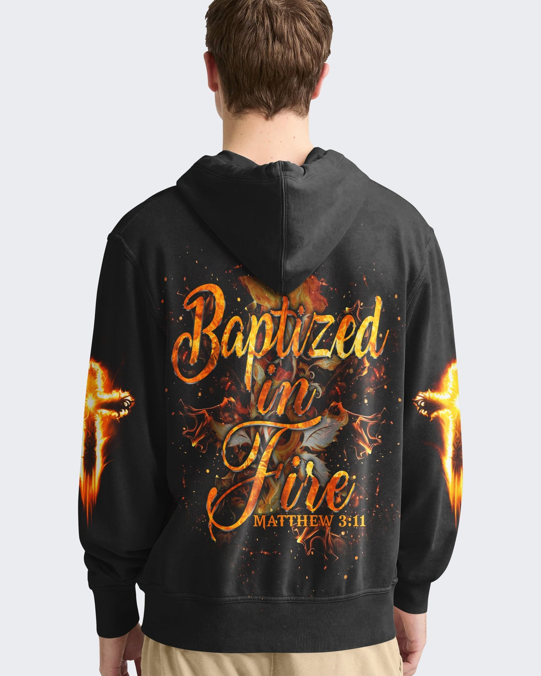 Baptized In Fire All Over Print Hoodie - Christ Color