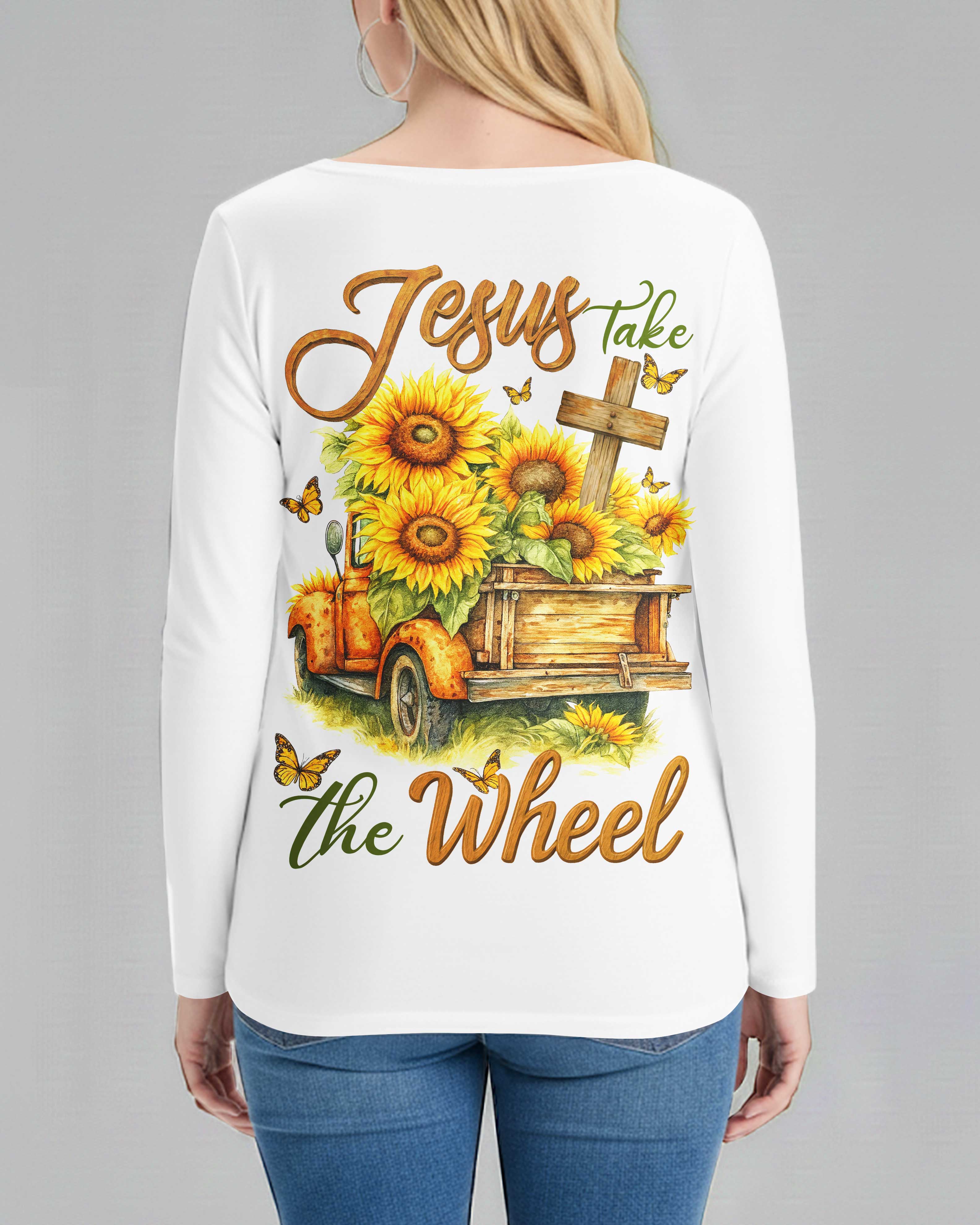 Jesus Take The Wheel All Over Print V-neck Long Sleeves Shirt