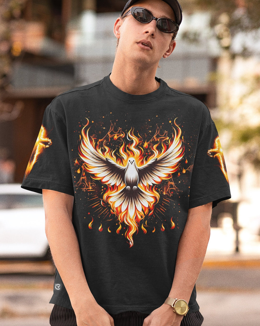 Baptized In Fire All Over Print T-shirt - Christ Color