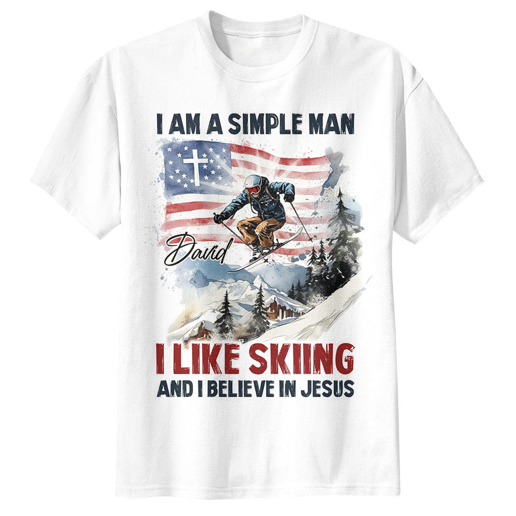 I Am A Simple Man I Like Skiing And I Believe In Jesus T-Shirt