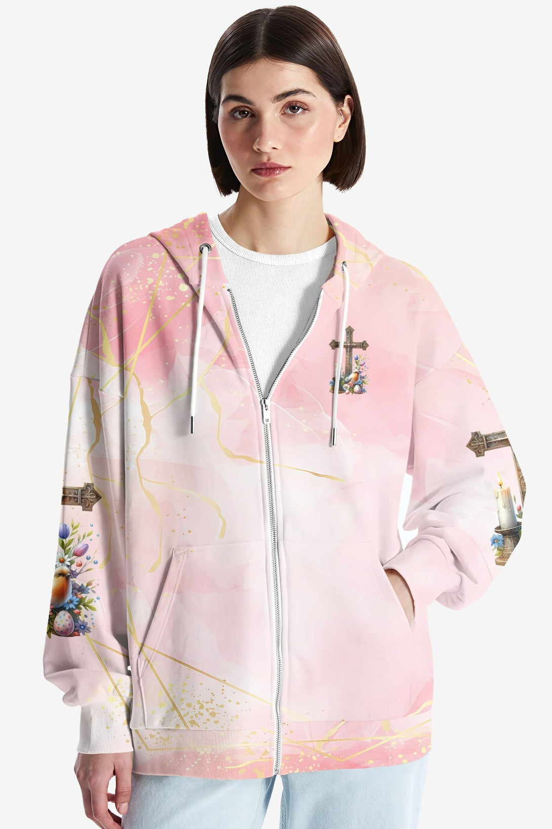 He Is Risen All Over Print Zip Hoodie - Christ Color