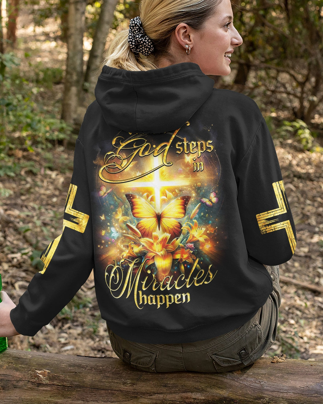 God Steps In Miracles Happen All Over Print Zip Hoodie - Christ Color