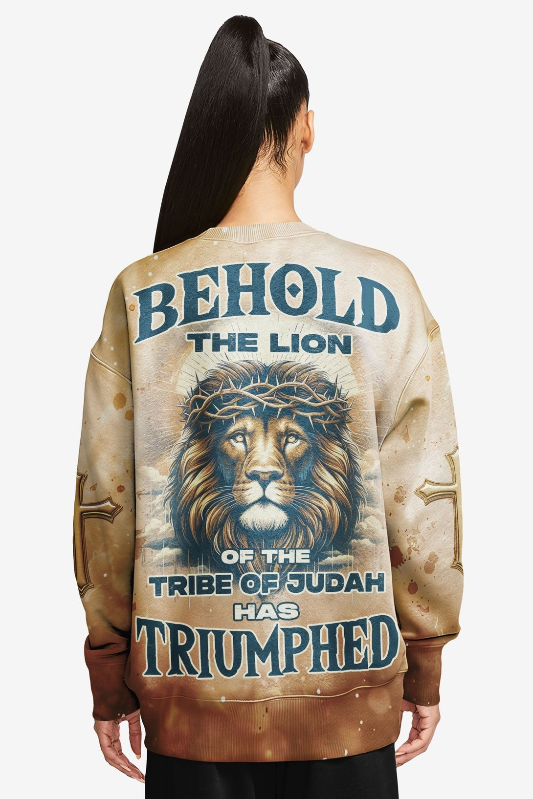 Behold The Lion Of The Tribe Of Judah Has Triumphed All Over Print Sweater - Christ Color