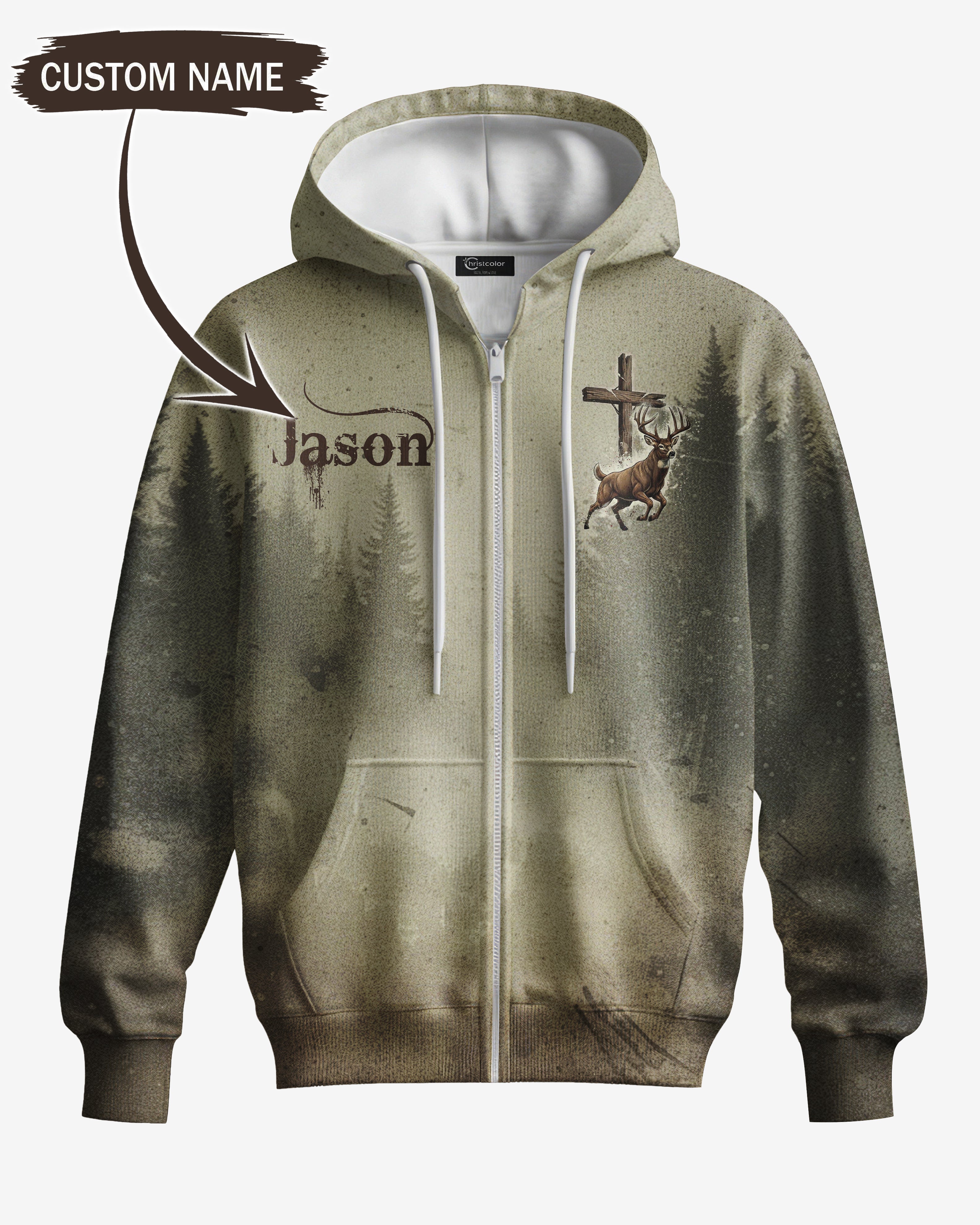 I Like Hunting And Believe In Jesus All Over Print Custom Name Zip Hoodie