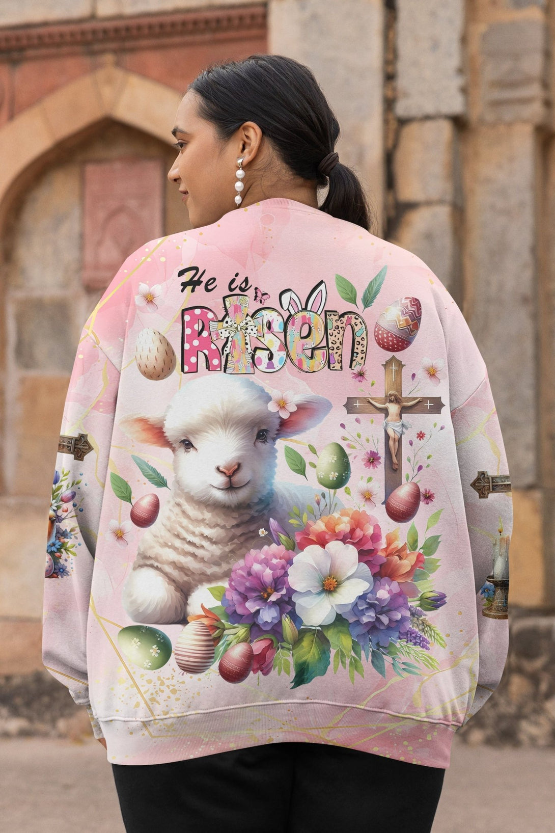 He Is Risen All Over Print Sweater - Christ Color
