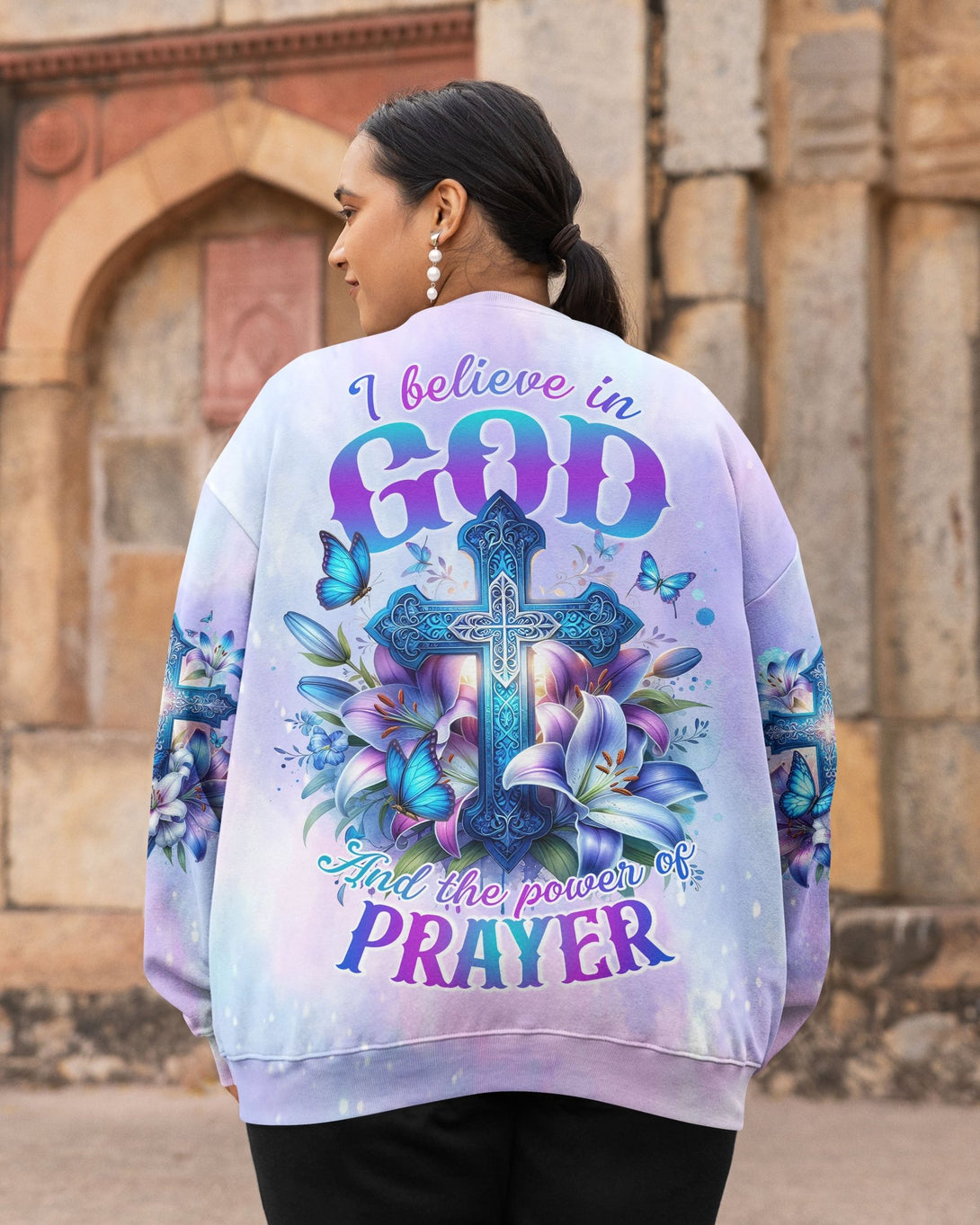 In God And The Power Of Prayer All Over Print Sweater - Christ Color