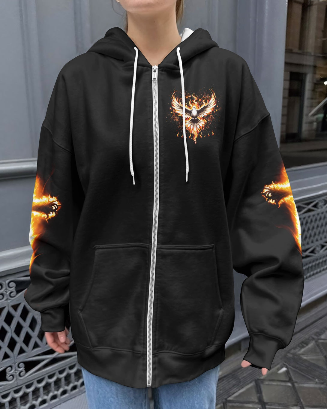 Baptized In Fire All Over Print Zip Hoodie - Christ Color