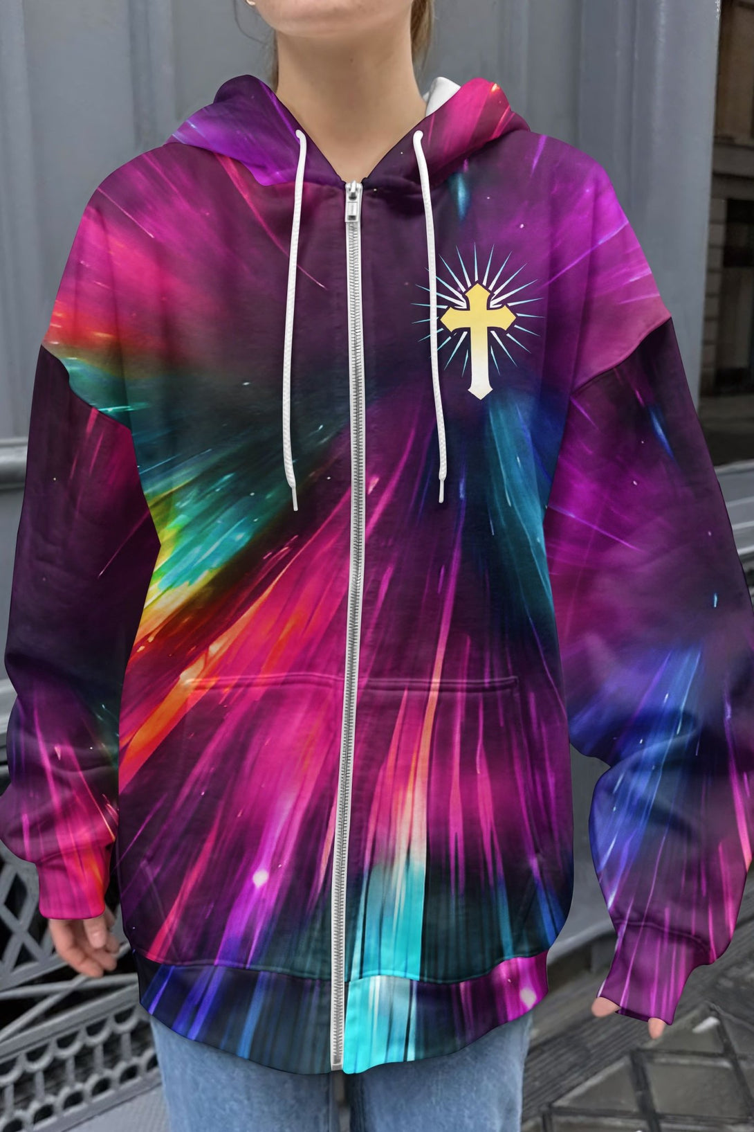 For God So Loved The World All Over Print Zip Hoodie - Christ Color
