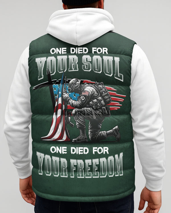 One Died For Your Soul One Died For Your Freedom Sleeveless Puffer Jacket