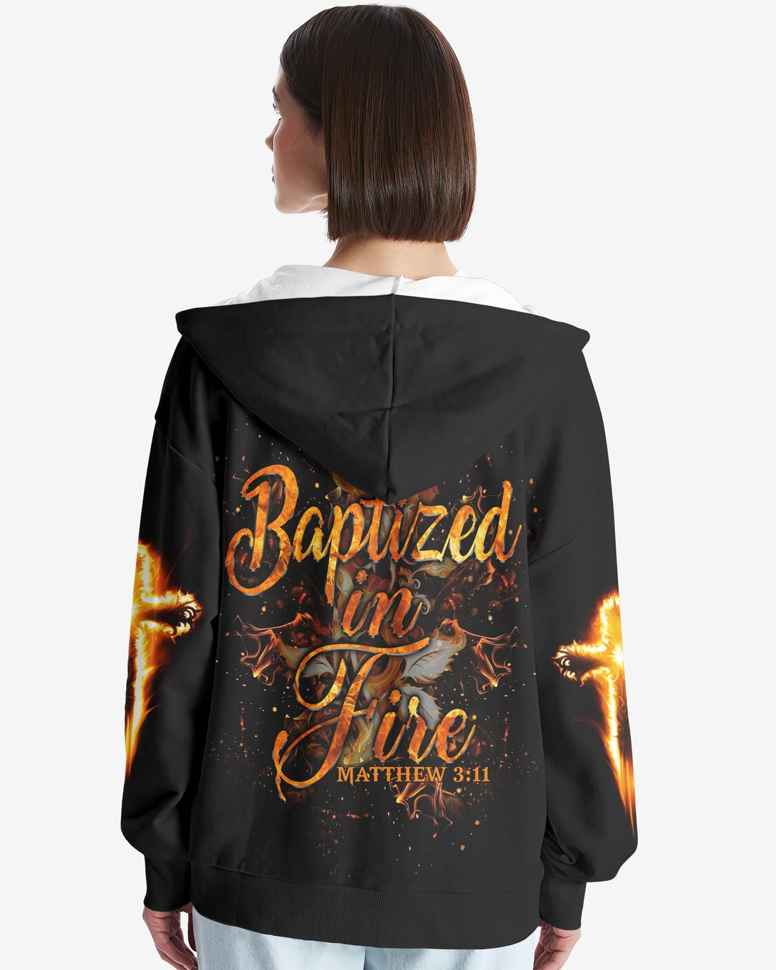 Baptized In Fire All Over Print Zip Hoodie - Christ Color