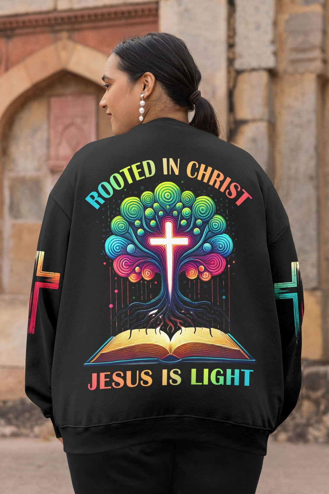 Rooted In Christ Jesus Is Light All Over Print Sweater - Christ Color