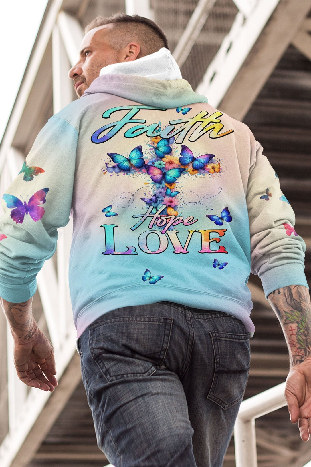 Butterfly Faith Hope Love All Over Print Hoodie - Christ Color