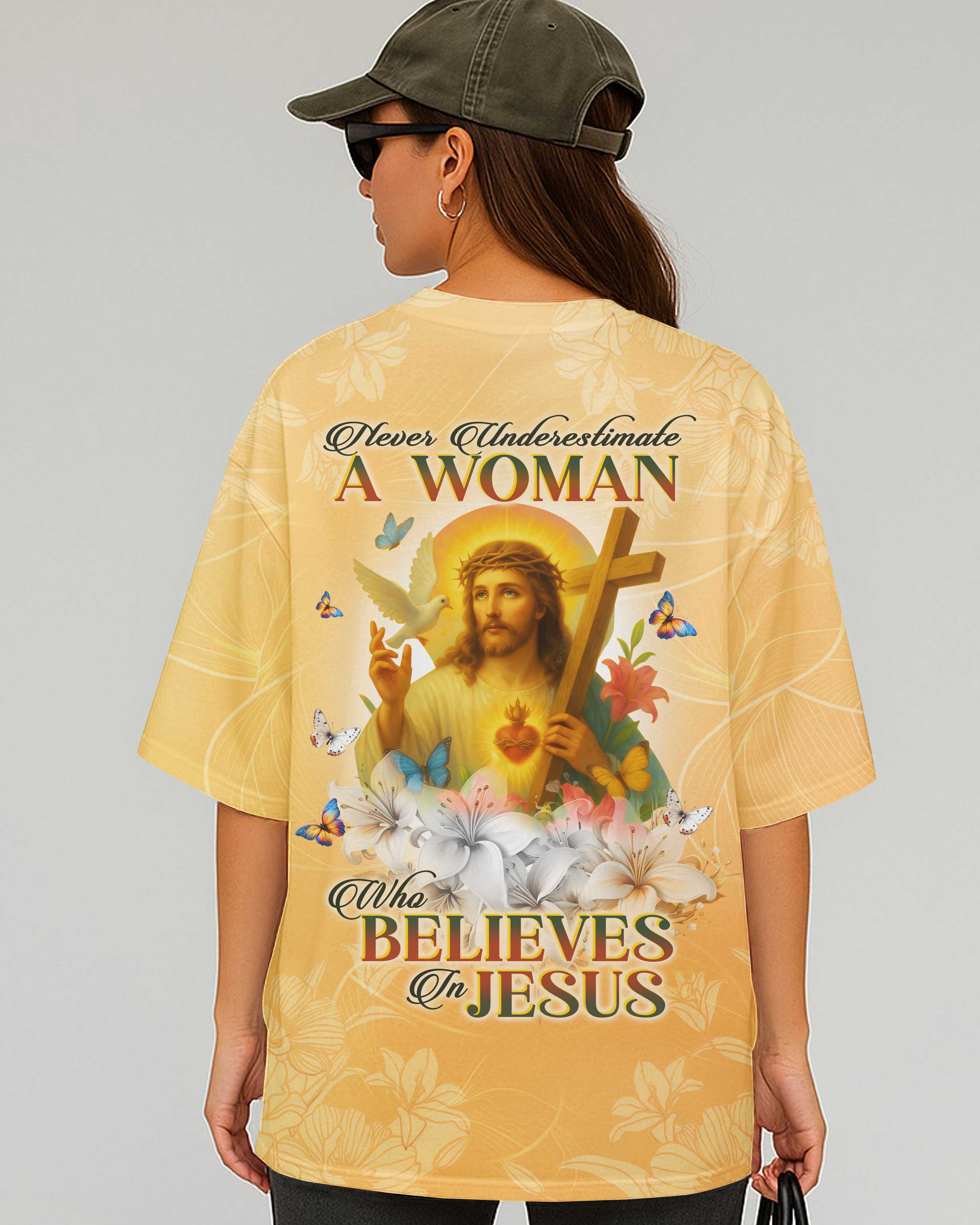 Never Underestimate A Woman Who Believes In Jesus All Over Print T-Shirt