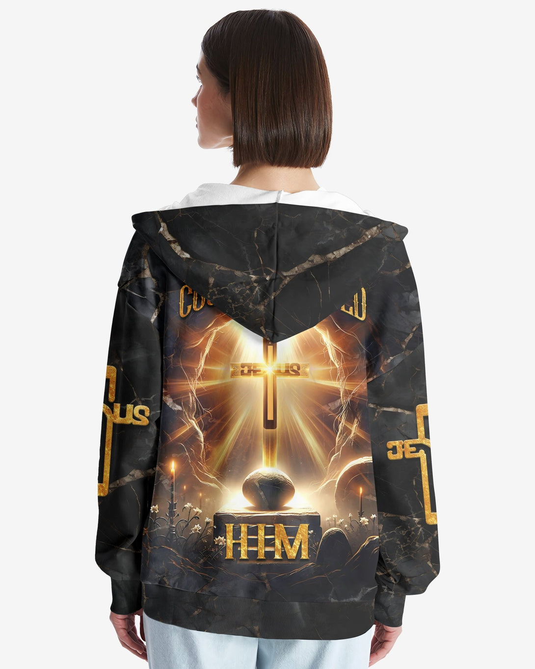 Death Could Not Hold Him All Over Print Zip Hoodie - Christ Color