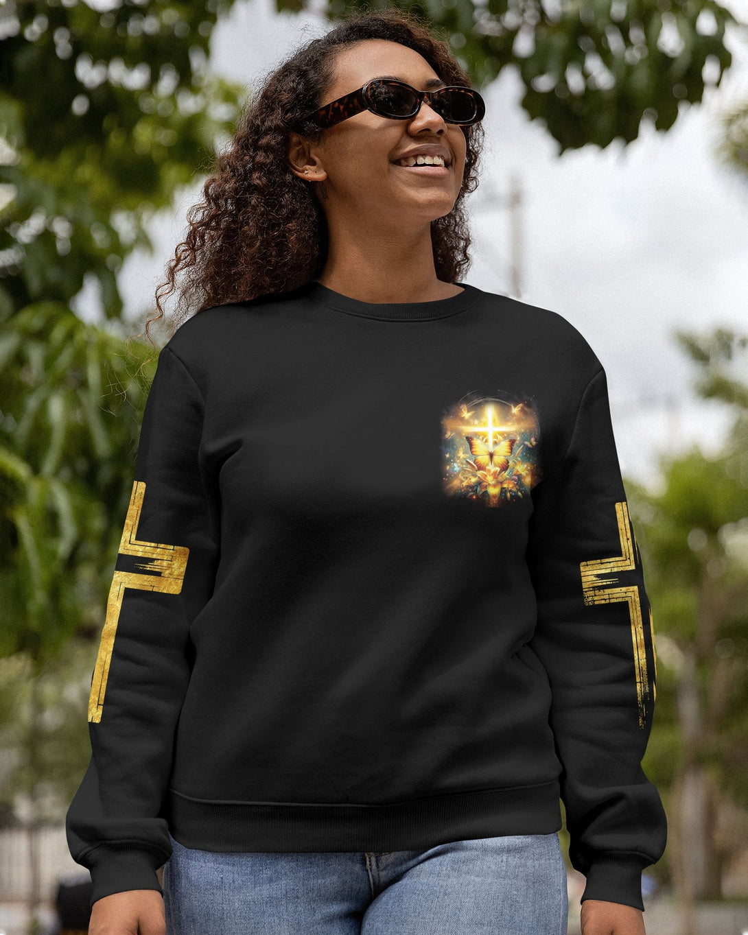 God Steps In Miracles Happen All Over Print Sweater - Christ Color