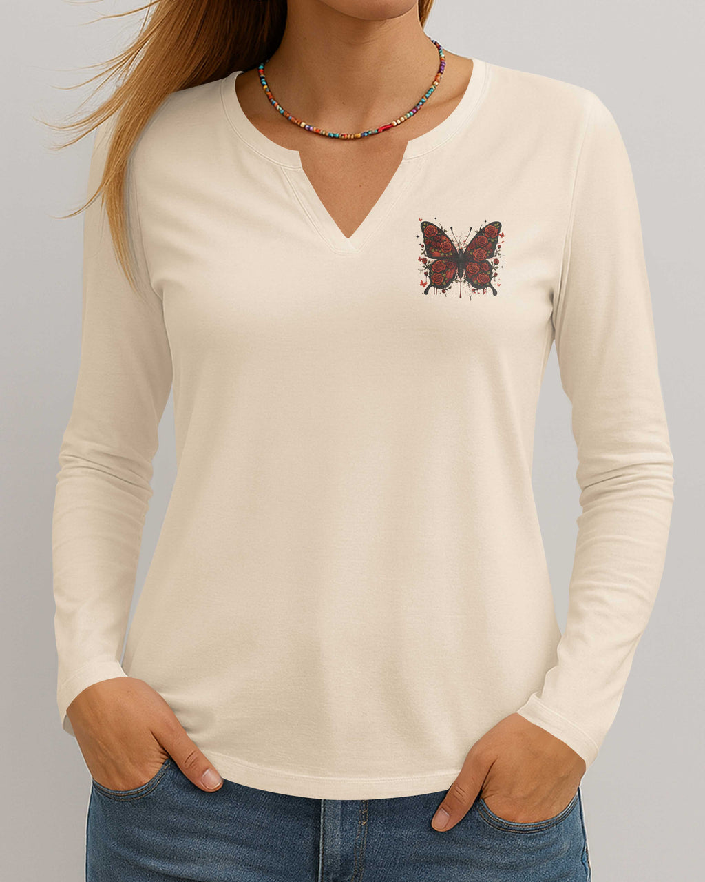 Blessed By God Loved By Jesus All Over Print V-neck Long Sleeves Shirt