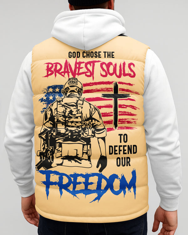 God Chose The Bravest Souls To Defend Our Freedom Sleeveless Puffer Jacket