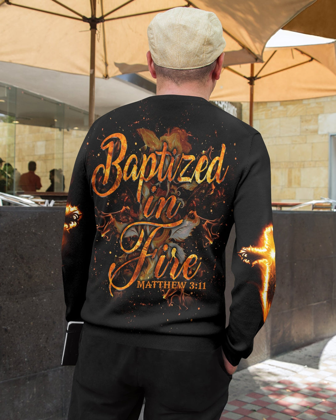 Baptized In Fire All Over Print Sweater - Christ Color