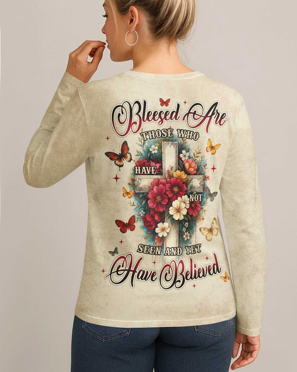 Blessed Are Those Who Have Not Seen And Yet Have Believed All Over Print V-neck Long Sleeves Shirt