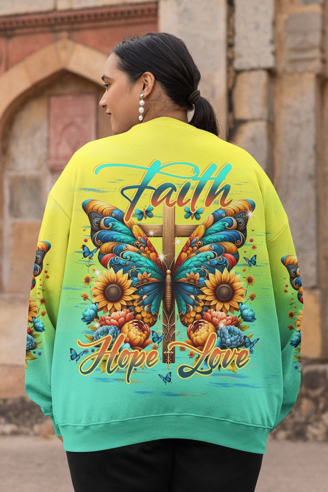 Faith Hope Love All Over Print Sweater - Christ Color