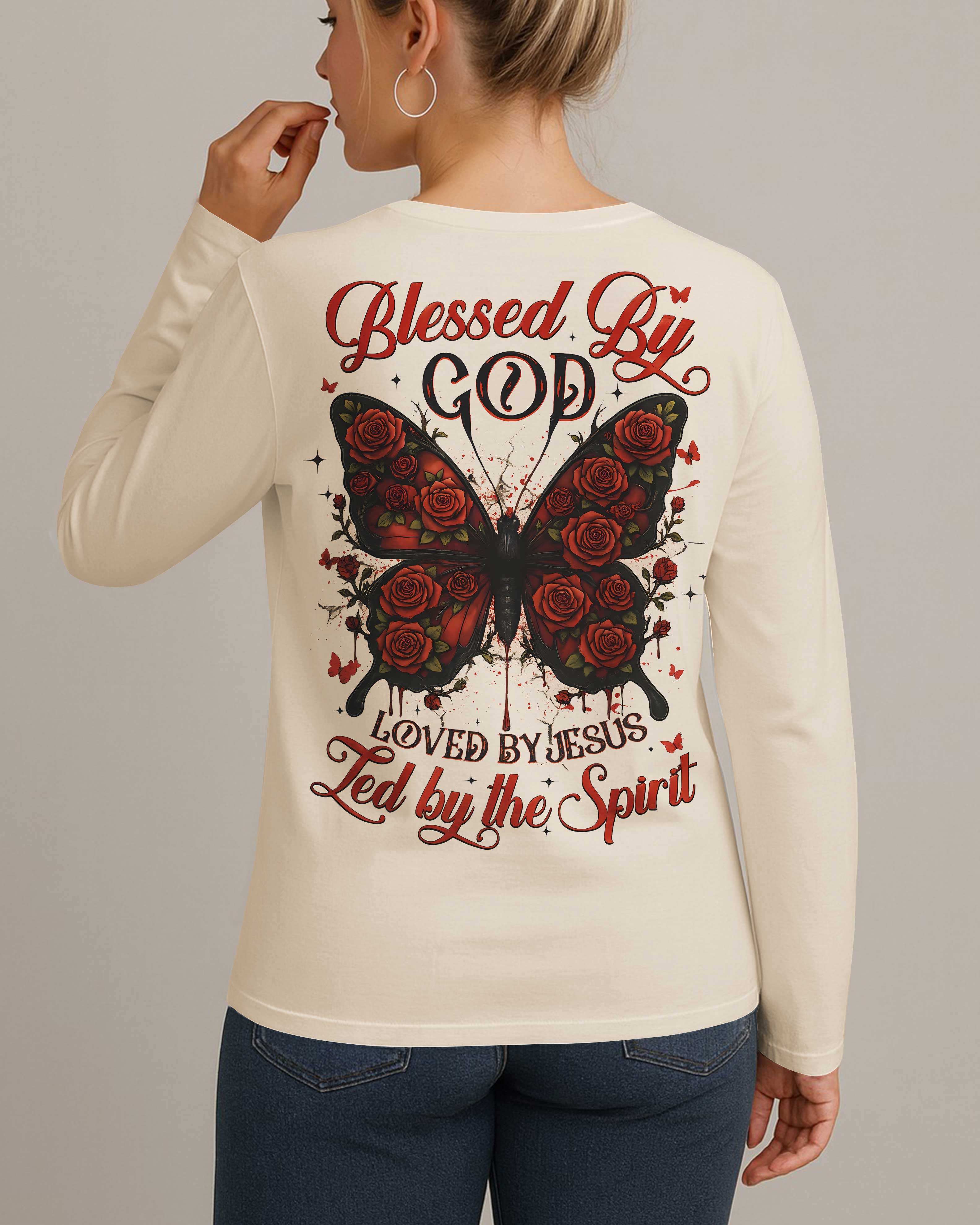 Blessed By God Loved By Jesus All Over Print V-neck Long Sleeves Shirt