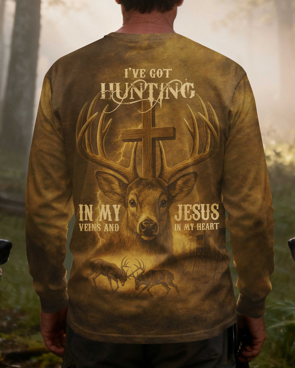I've Got Hunting In My Veins And Jesus In My Heart All Over Print Long Sleeves T-Shirt