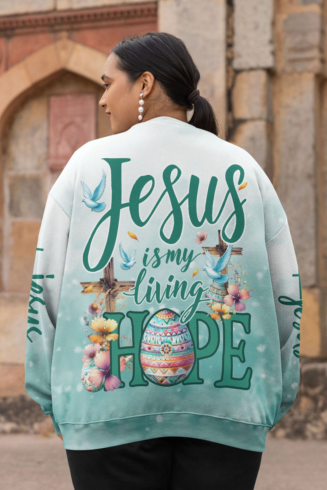 Jesus Is My Living Hope All Over Print Sweater - Christ Color