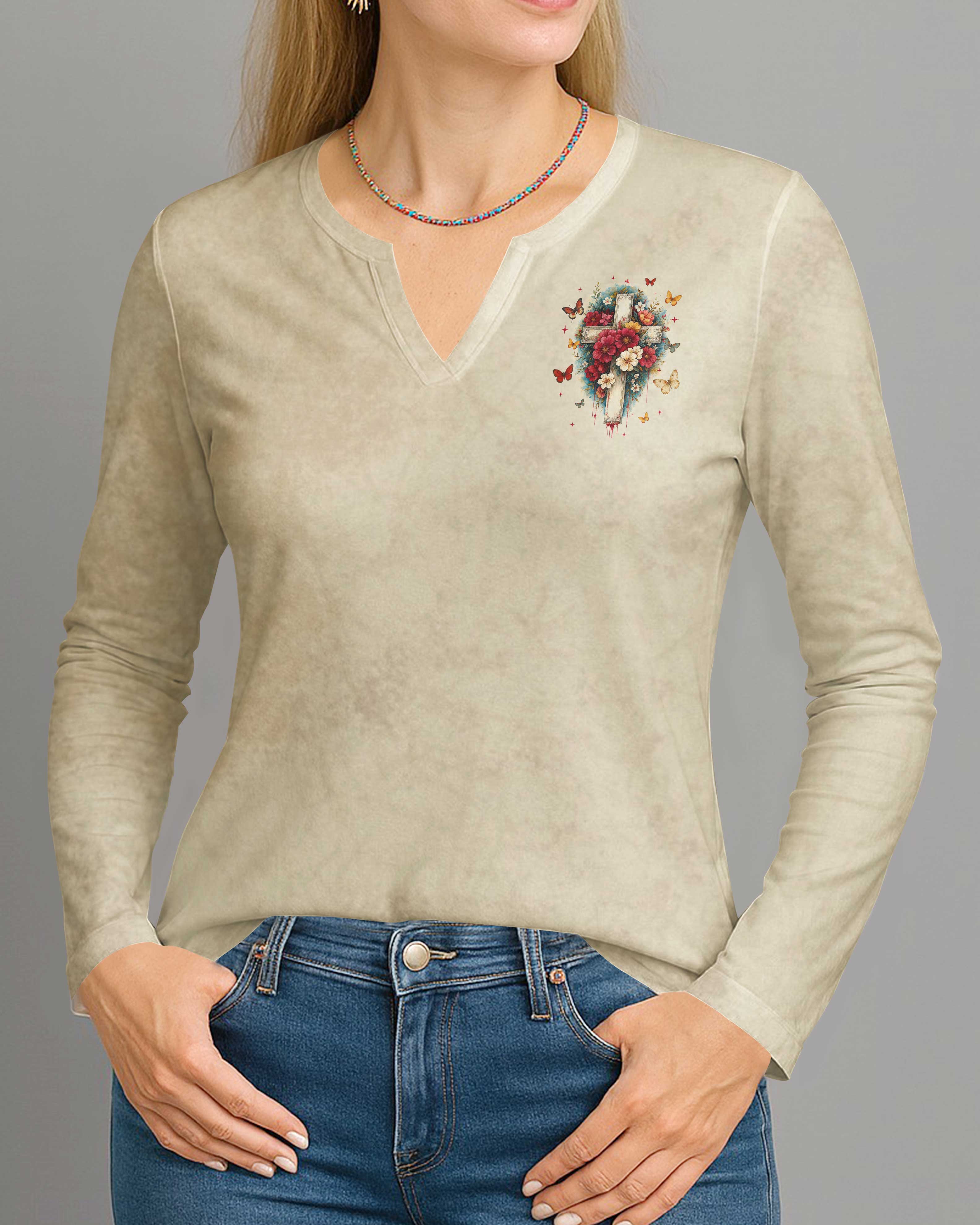 Blessed Are Those Who Have Not Seen And Yet Have Believed All Over Print V-neck Long Sleeves Shirt