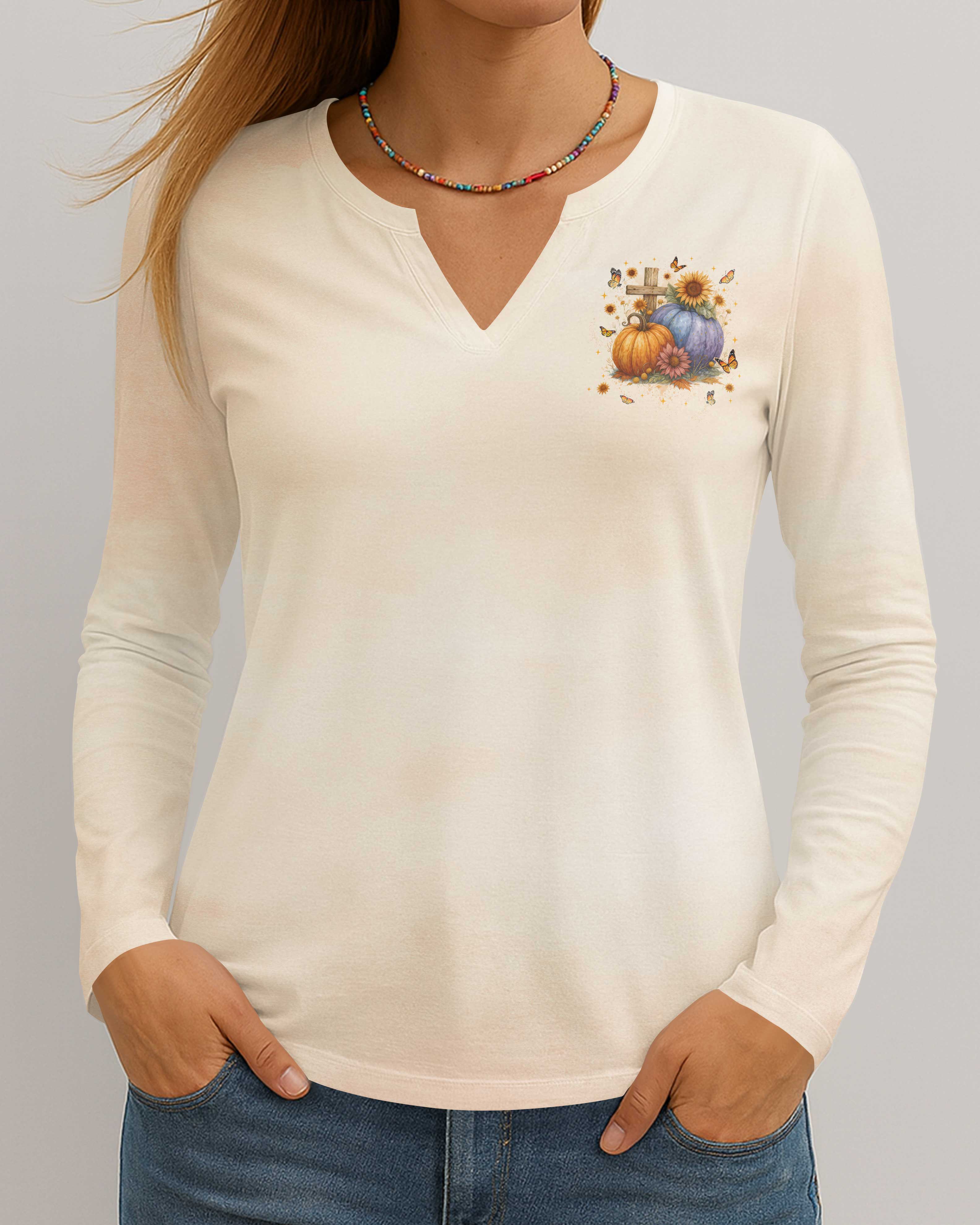 At The Cross I Thank Him For Every Blessing V-neck Long Sleeves Shirt