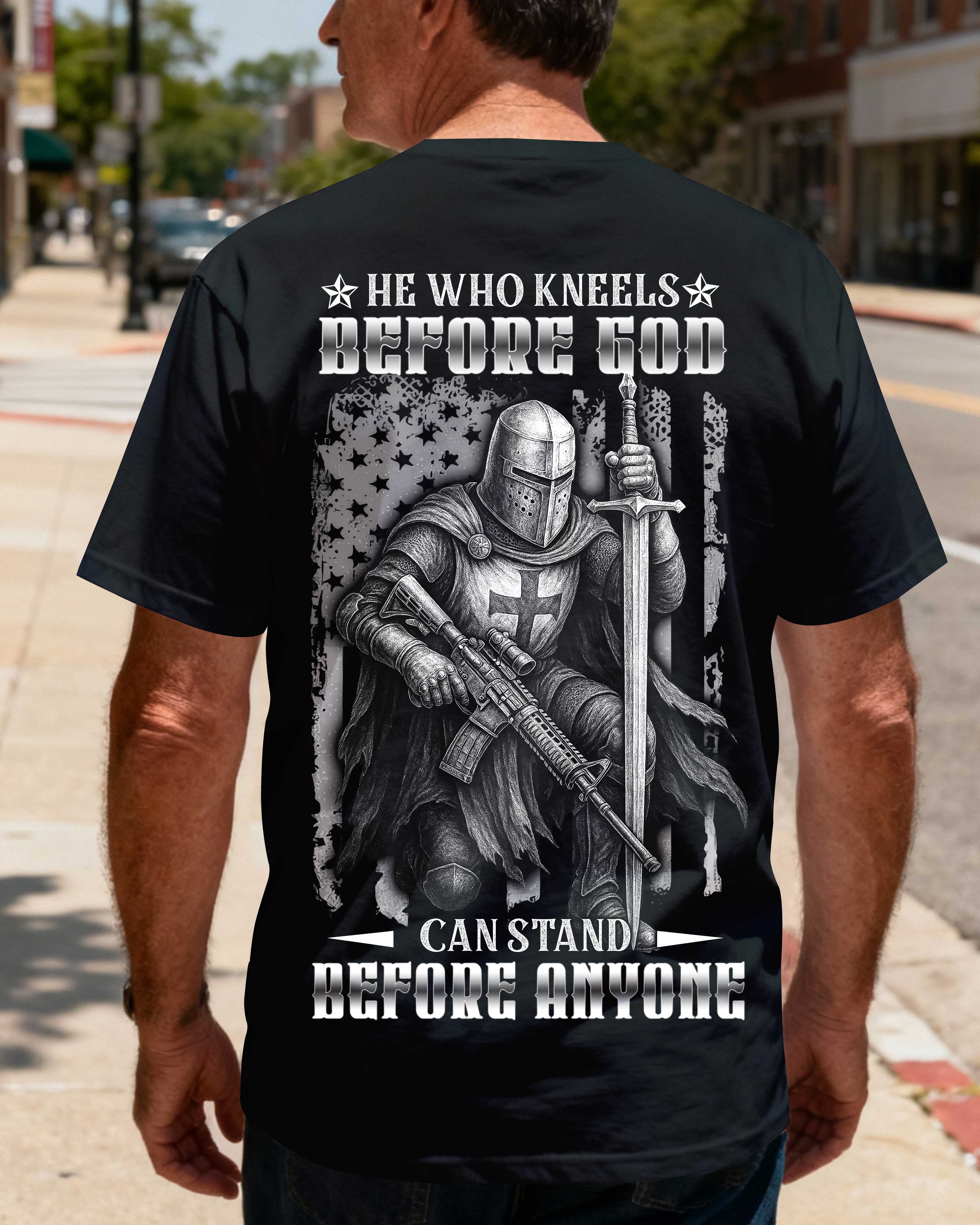 He Who Kneels Before God Can Stand Before Anyone All Over Print T-Shirt