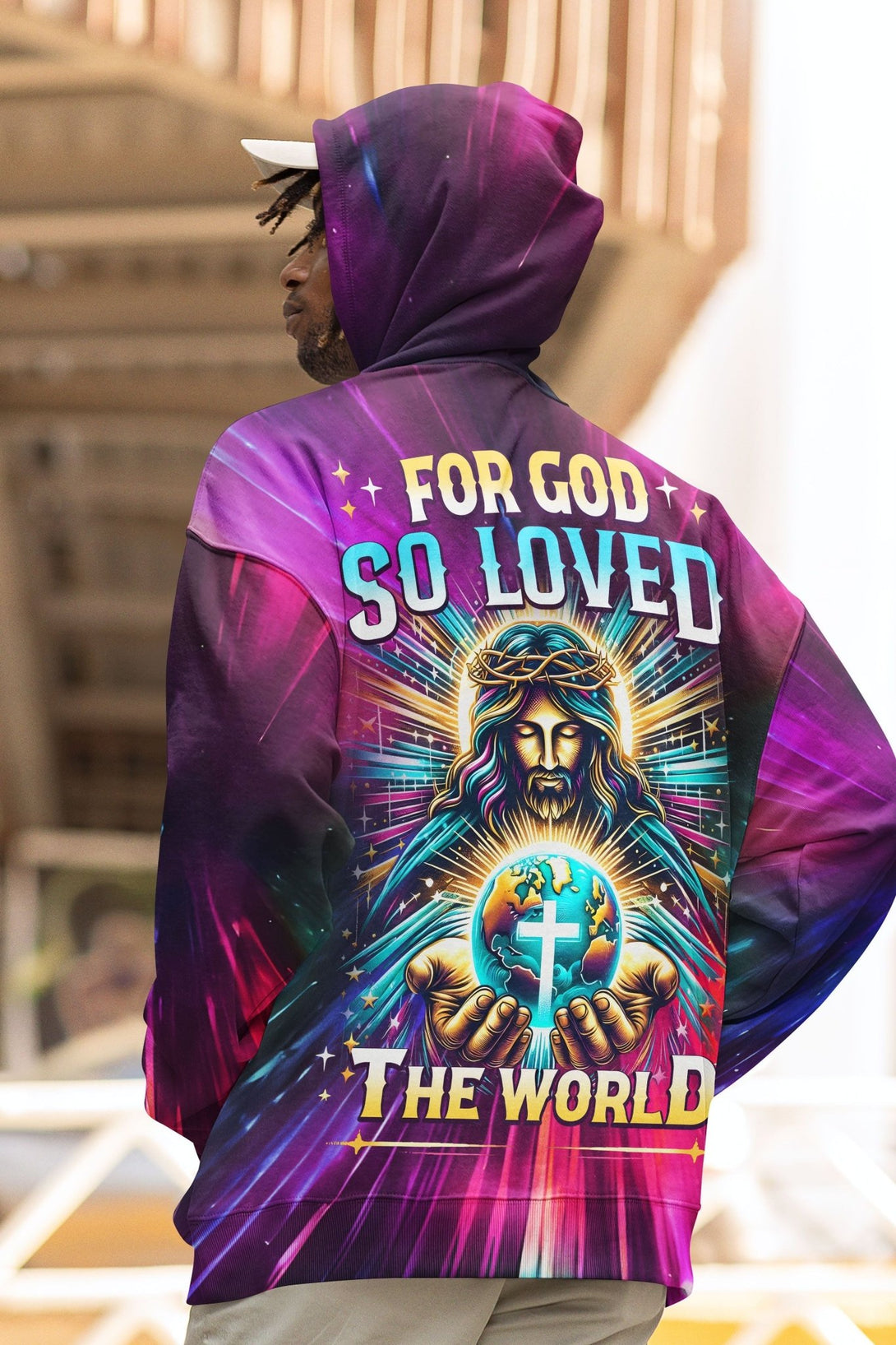 For God So Loved The World All Over Print Zip Hoodie - Christ Color