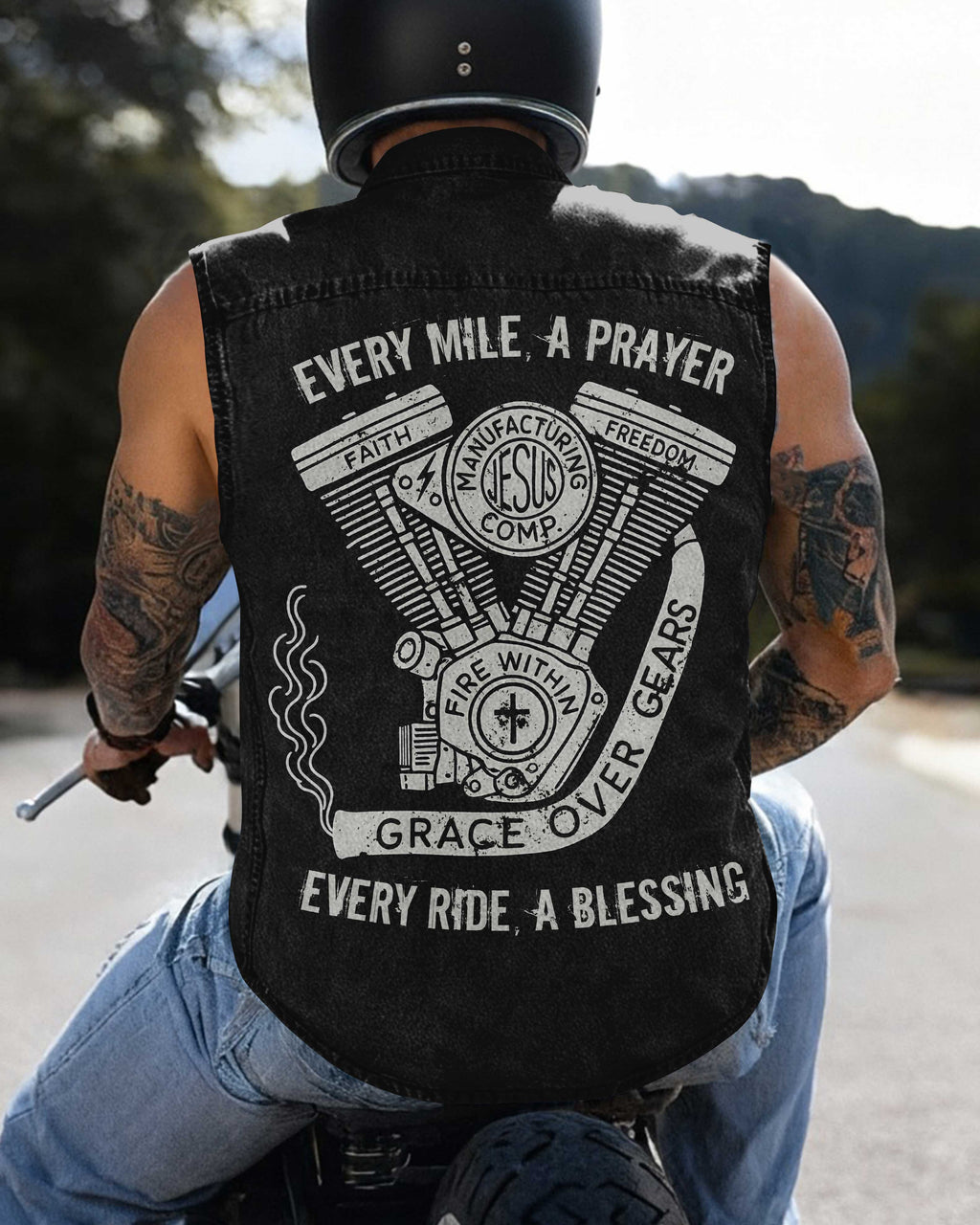 Every Mile A Prayer Sleevesless Denim T-Shirt