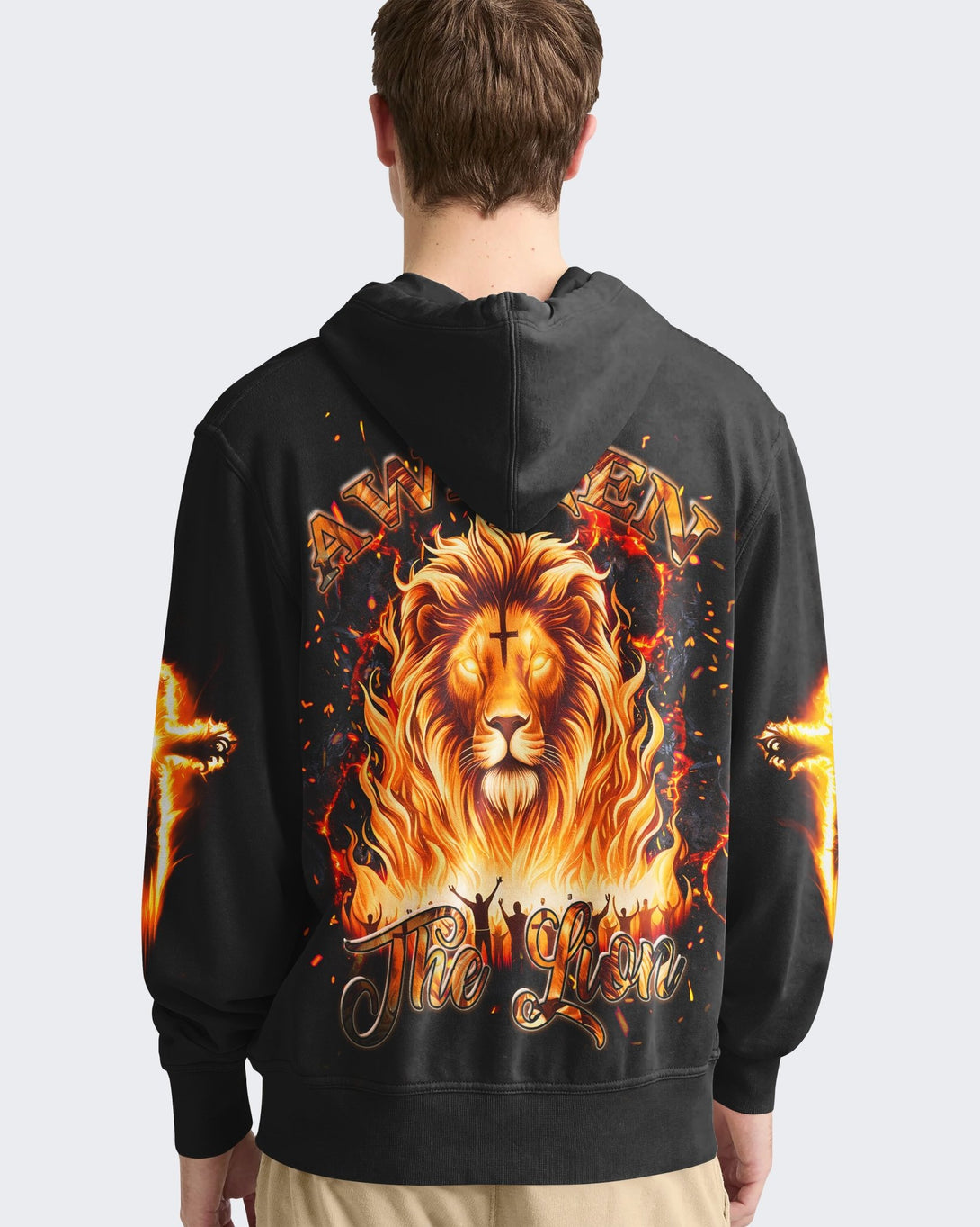 Awaken The Lion All Over Print Hoodie - Christ Color
