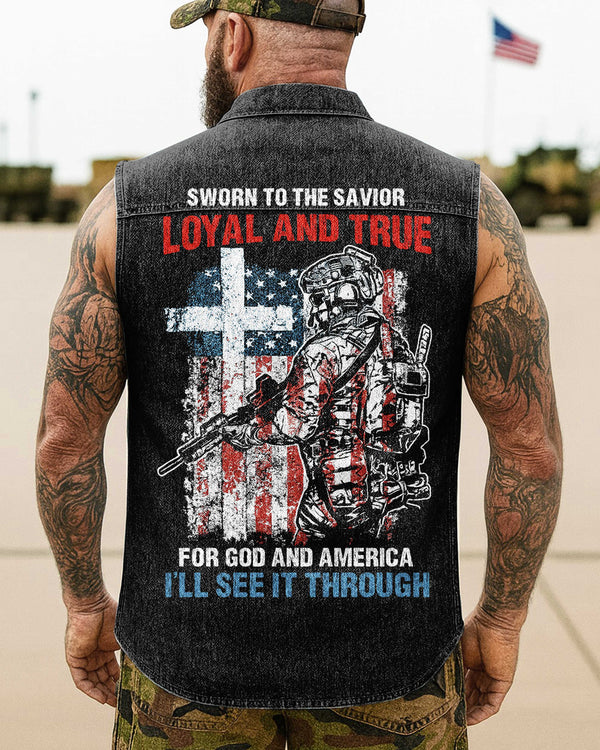 Sworn To The Savior  Sleevesless Denim Shirt