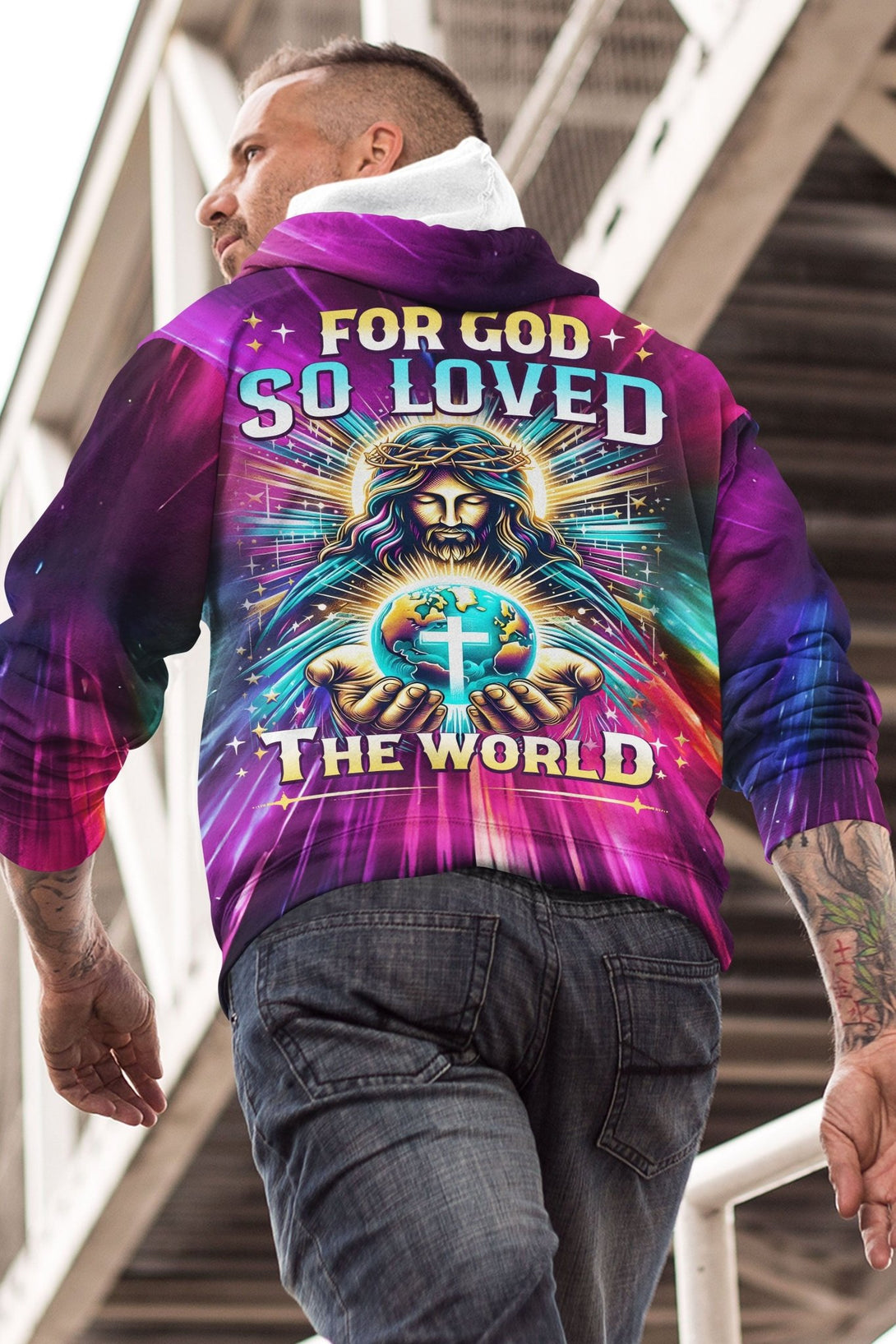 For God So Loved The World All Over Print Hoodie - Christ Color