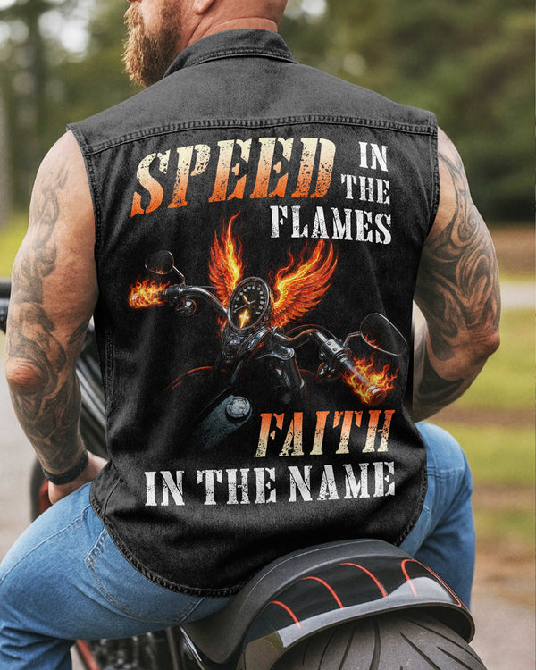 Speed In The Flames Sleevesless Denim Shirt