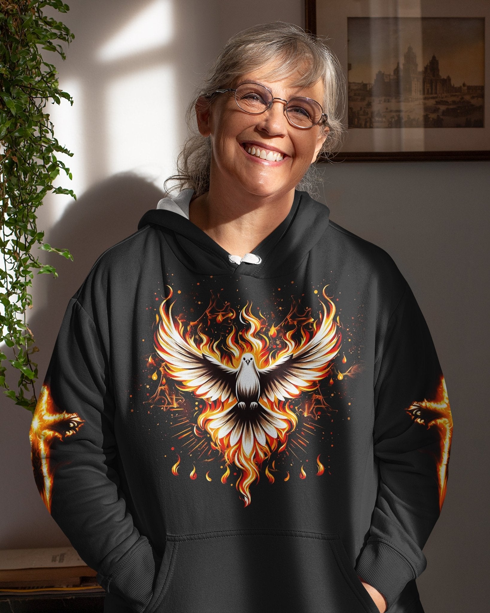Baptized In Fire All Over Print Hoodie - Christ Color