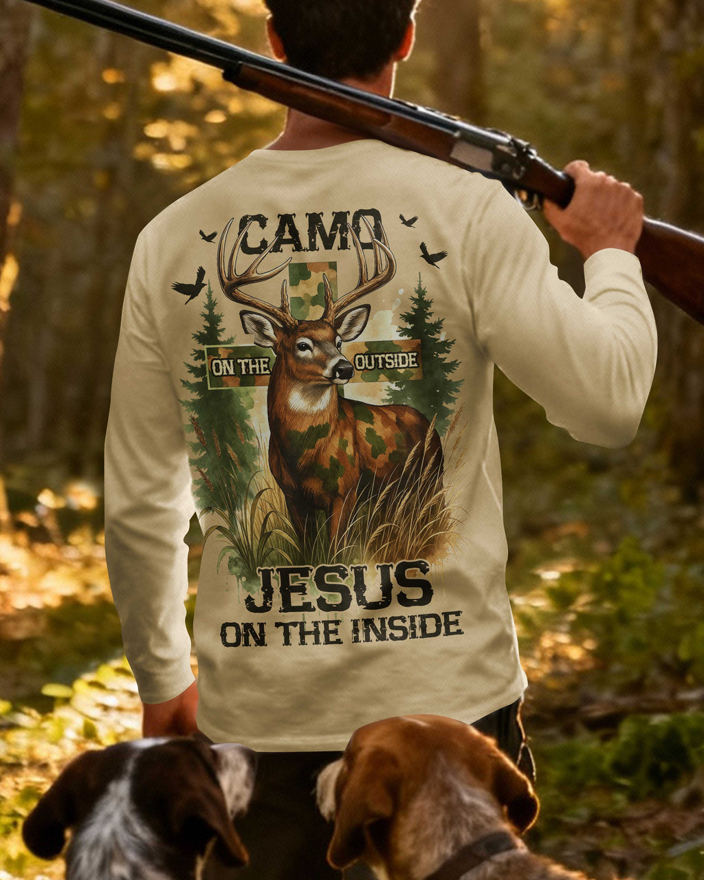 Camo On The Outside Jesus On The Inside All Over Print Long Sleeves T-Shirt