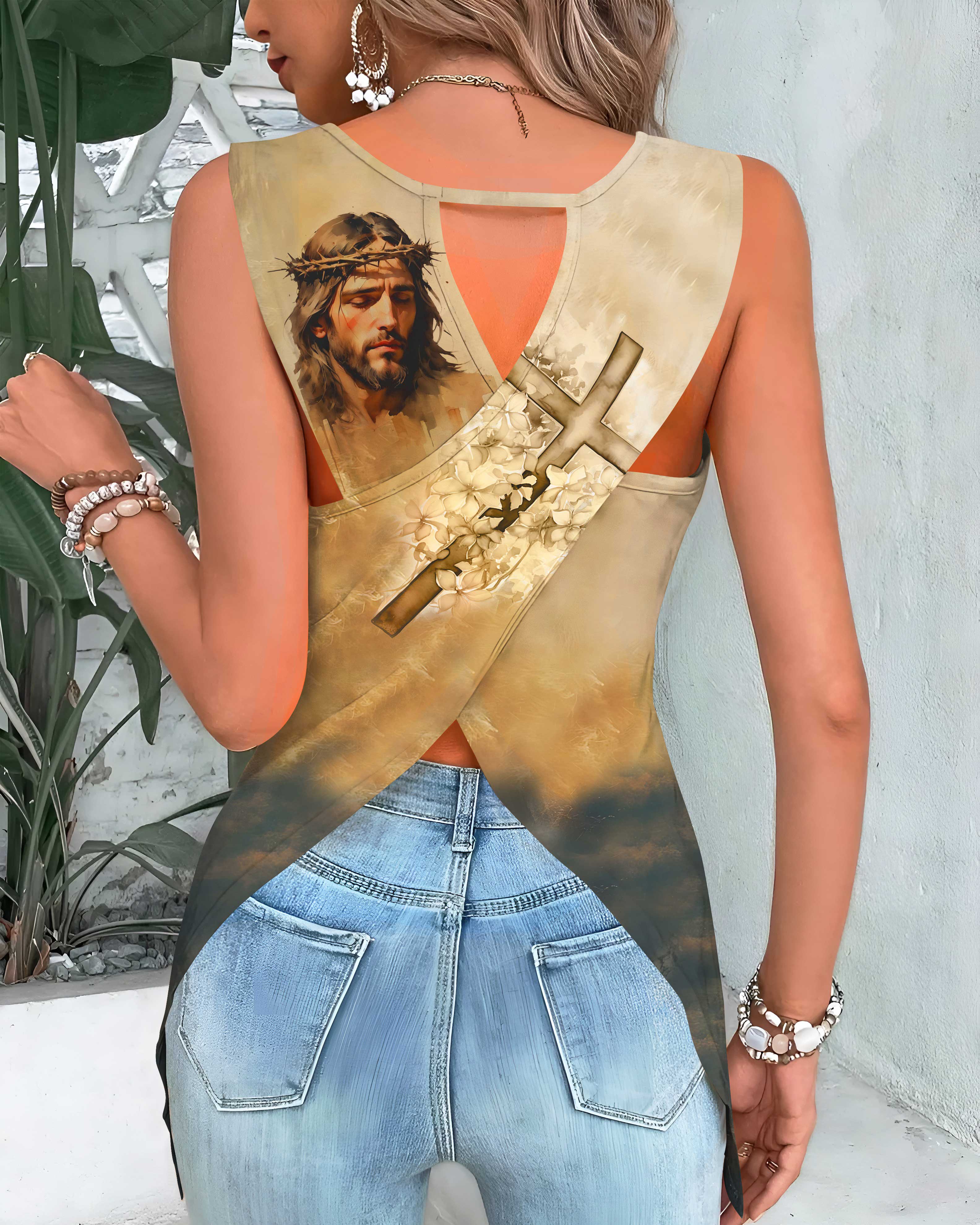 No Weapon Formed Against You Shall Prosper All Over Print Cut Out Wrap Back Tank Top