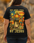 Red White Feral Blessed By Jesus All Over Print T-Shirt
