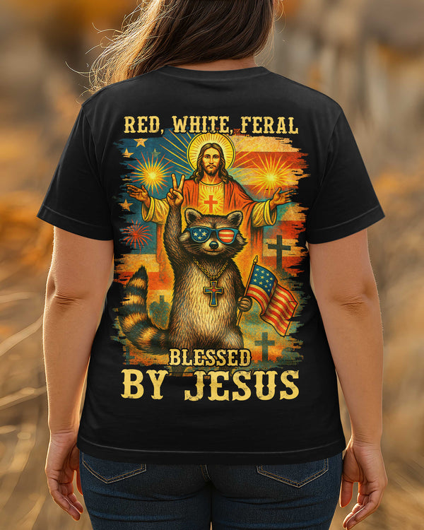 Red White Feral Blessed By Jesus All Over Print T-Shirt